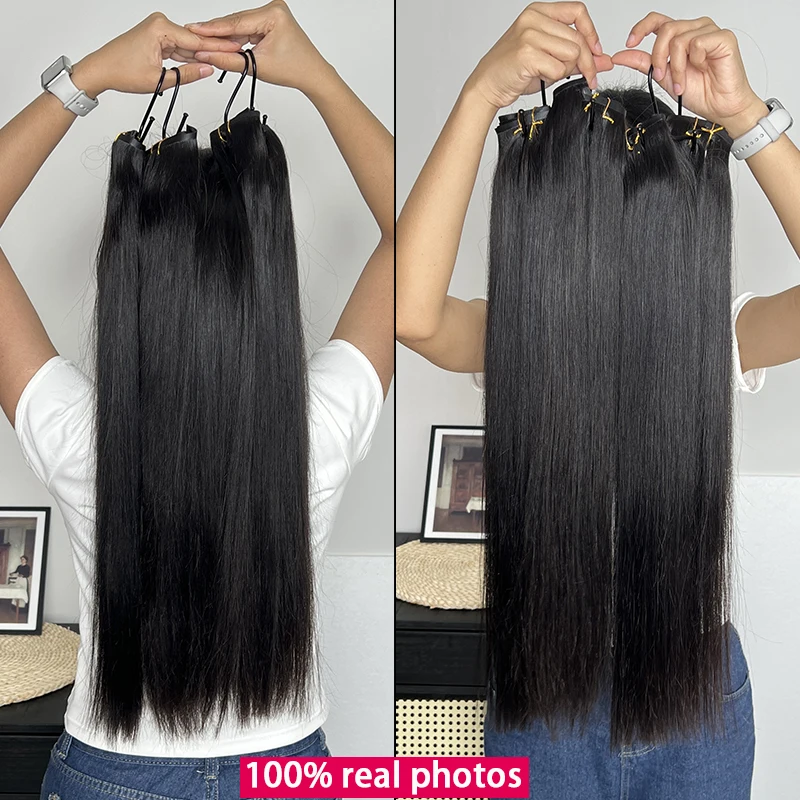 Vietnamese PU Clip in Extensions Human Hair Straight Hair Seamless Skin Weft Clip-in Hair 100% Raw Virgin Human Hair Full Head