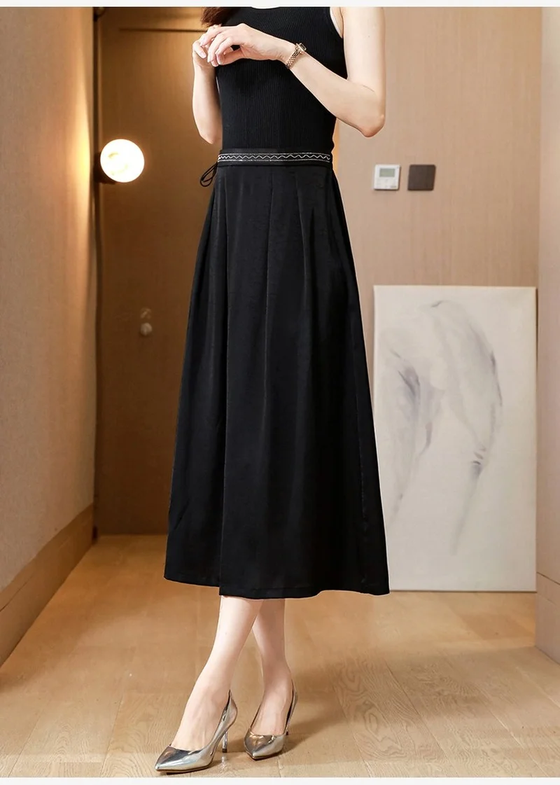 Fashion 2022 Real Shot Silk Fragrant Cloud Gauze Skirt Retro New High-waisted Large-swing Skirt Mid-length A-line Ca