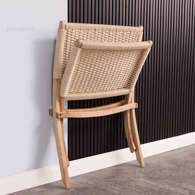 Minimalist Rattan Dining Chairs for Home Furniture Folding Chair Retro Designer Leisure Household Balcony Backrest Chair
