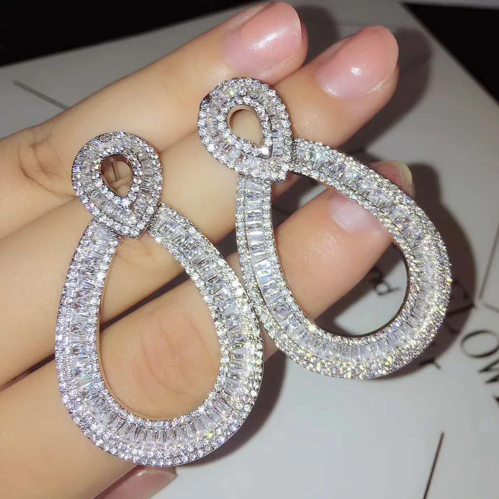 

Fashion Hot Fashion Statement Bridal Jewelry Wedding Earrings Trendy Zircon CZ Geometric Earrings For Women Accessories E-885