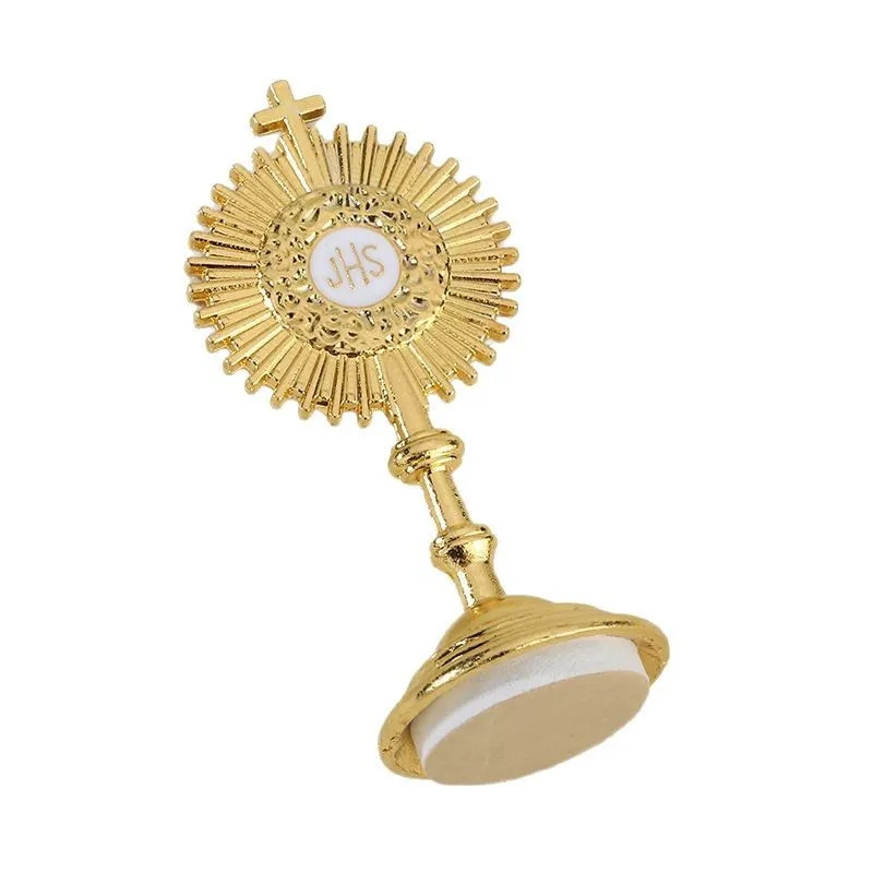 Elegant Metal Art Craft Eucharist Monstrance - Home Office Desk Decor & Car Dashboard Religious Ornament with Detachable Base