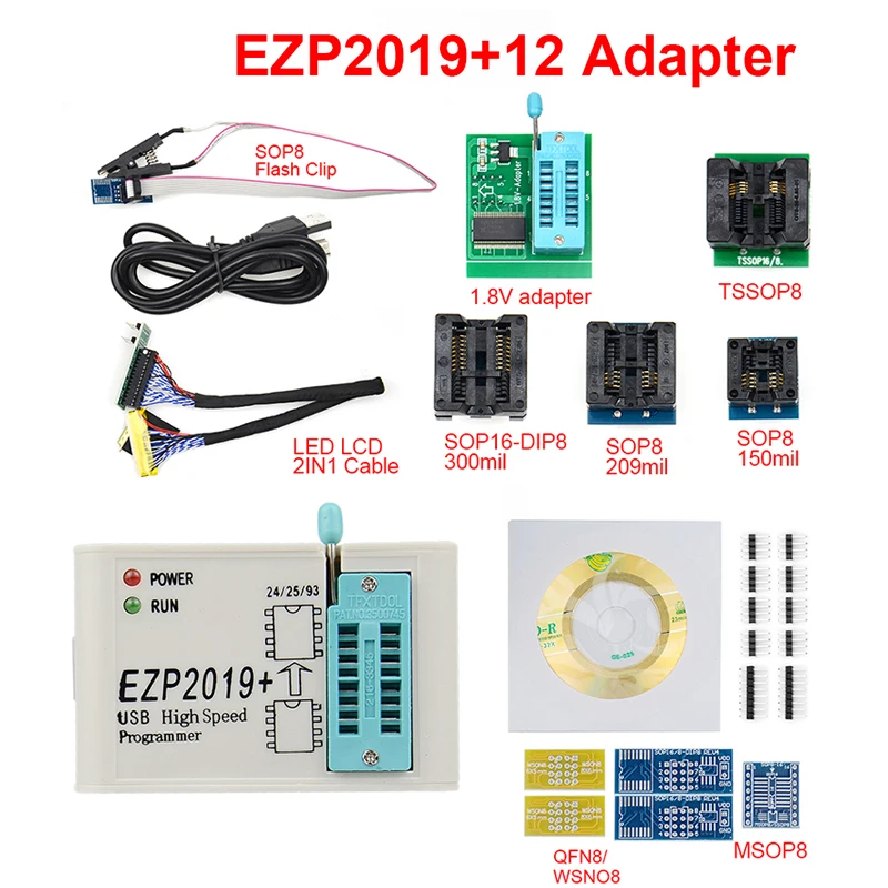 

EZP2019 Full Set High Speed USB SPI Programmer SOP8 Adapter Test Clip Sop8/16 Support 24 25 93 EEPROM 25 Flash Bios Chip
