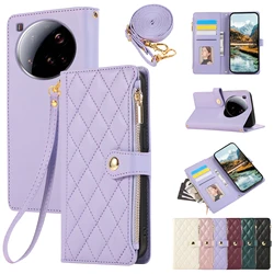Elegant Crossbody Leather Wallet with Zipper and Diamond Design for RM Note13ProPlus 5G (PURPLE)