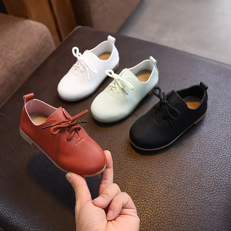 Spring Autumn Boy Shoes Fashion Solid Small Leather Shoes for Girls Soft Soled Lightweight School Lace Up Student Loafers