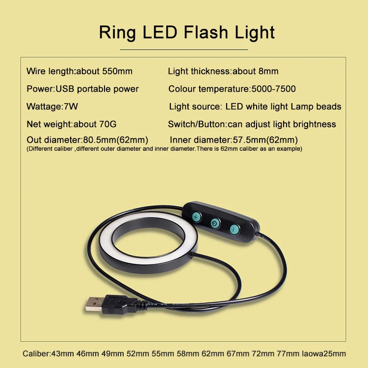 Macro Lens Round Focusing Supplement Lighting Flash 65/90/60mmF2.8 fungus worm dove eye photography auxiliary focus lamp 15mmF4