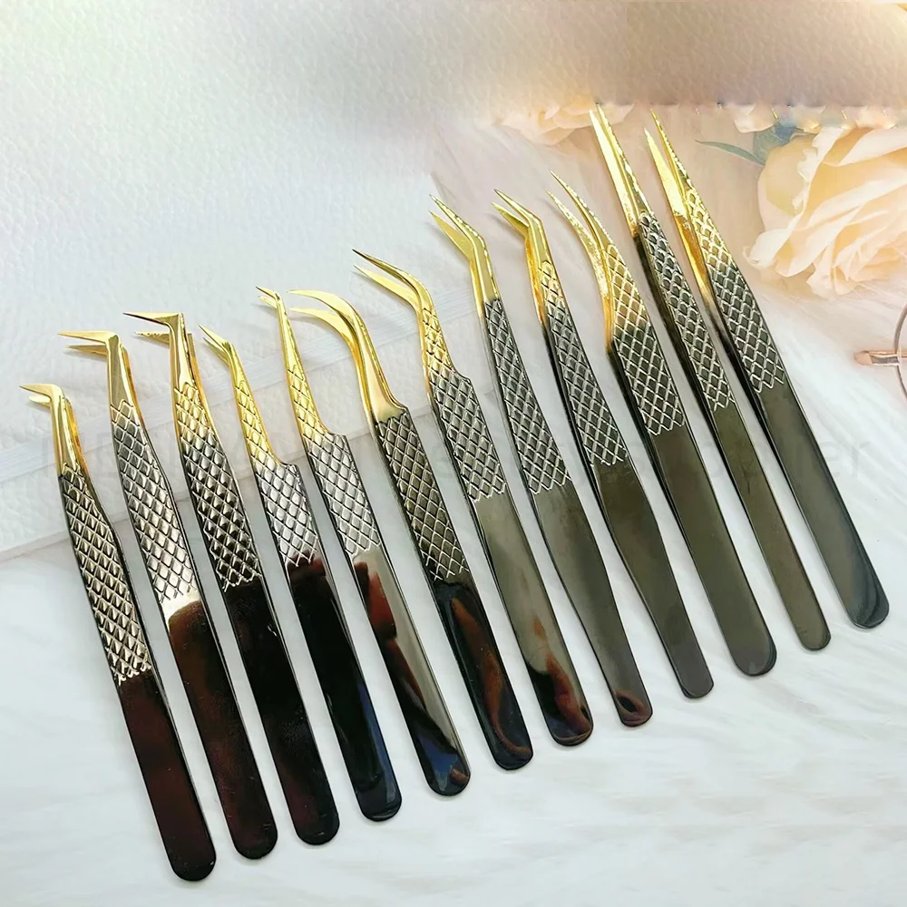 Professionelle OEM-Pinzette für große Marken, leichte Faser-Spitzenpinzette für Augenbrauen- und Wimpernverlängerung, hochpräzise, schwarz, rutschfest. – Detail 13