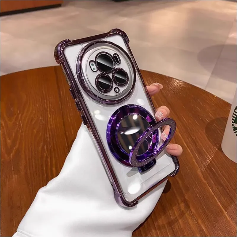 Glitter Mirror Magnetic Holder Case with Plating Soft Stand Back Cover
