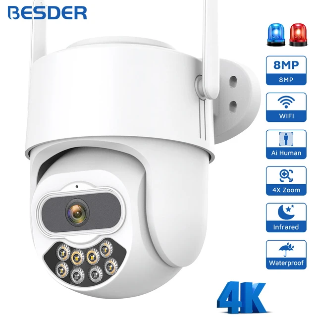 Besder 8mp 4k Ptz Ip Camera 8x Zoom Dual-lens Human Detect Cctv Camera 4mp  Smart Home Outdoor Wifi Surveillance Camera Icsee App - Ip Camera -  AliExpress