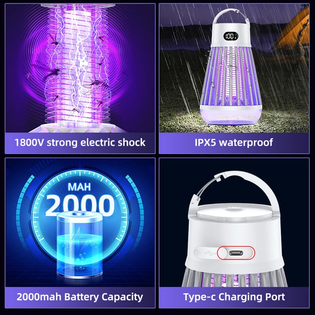 2 Az 1 -Ből Szúnyog Gyilkos Lámpa Lcd Éjszakai Könnyű Elektromos Gyilkosságok Légycsapda Led Rovar Visszautasító Töltés Bug Zapper Otthoni Kültéri Kemping - Image 4