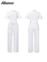 Mlaiscsr Elegant White Jumpsuits with Sashes Club Outfit for Women Lace Patchwork Short Sleeve Birthday Party One Piece Rompers - Image 5