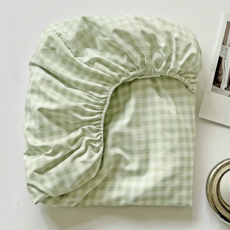 1PC Green Bed Sheet With Elastic Striped Fitted Sheet Skin-Friendly Brushed Bed Cover Queen/King Size постельное бельё набор 4