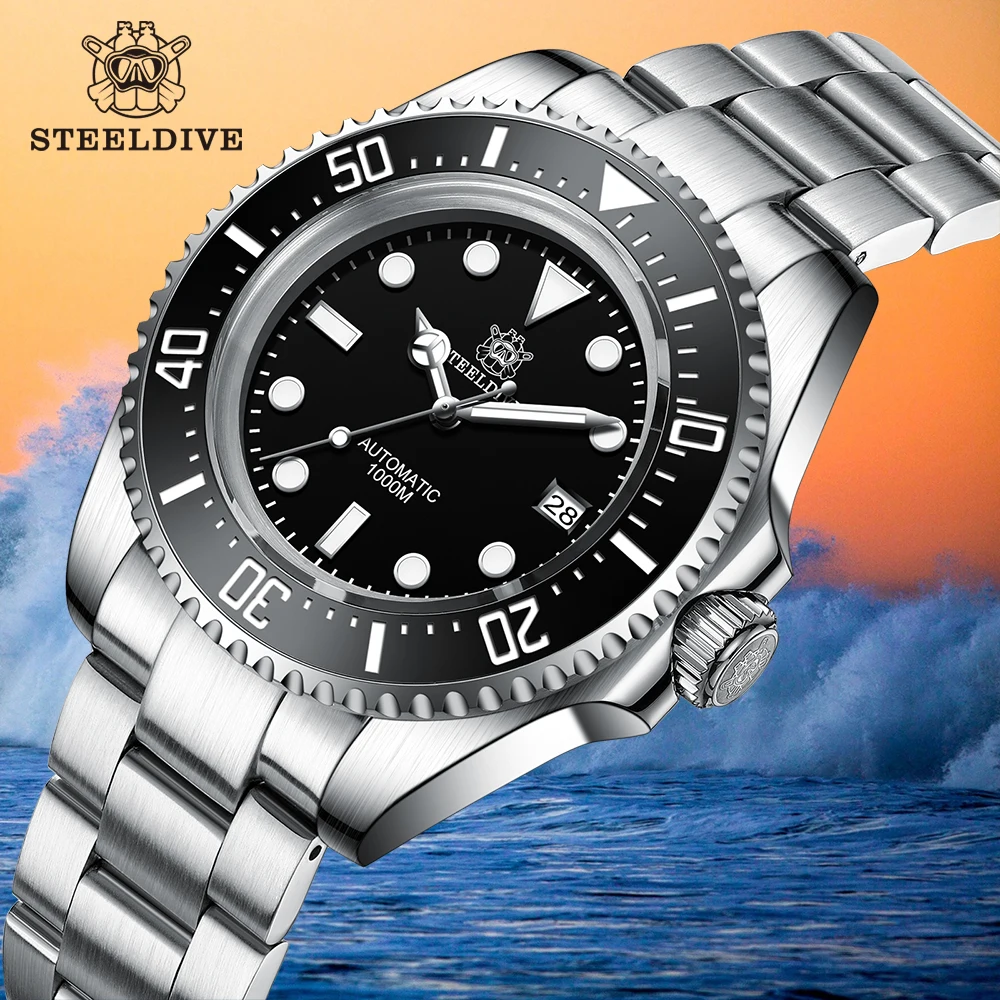 STEELDIVE SD1964 45MM Water Ghost Mens Dive Watch Ceramic bezel 1000M Waterproof NH35 Exhaust Valve Luminous Menmechanical Watch