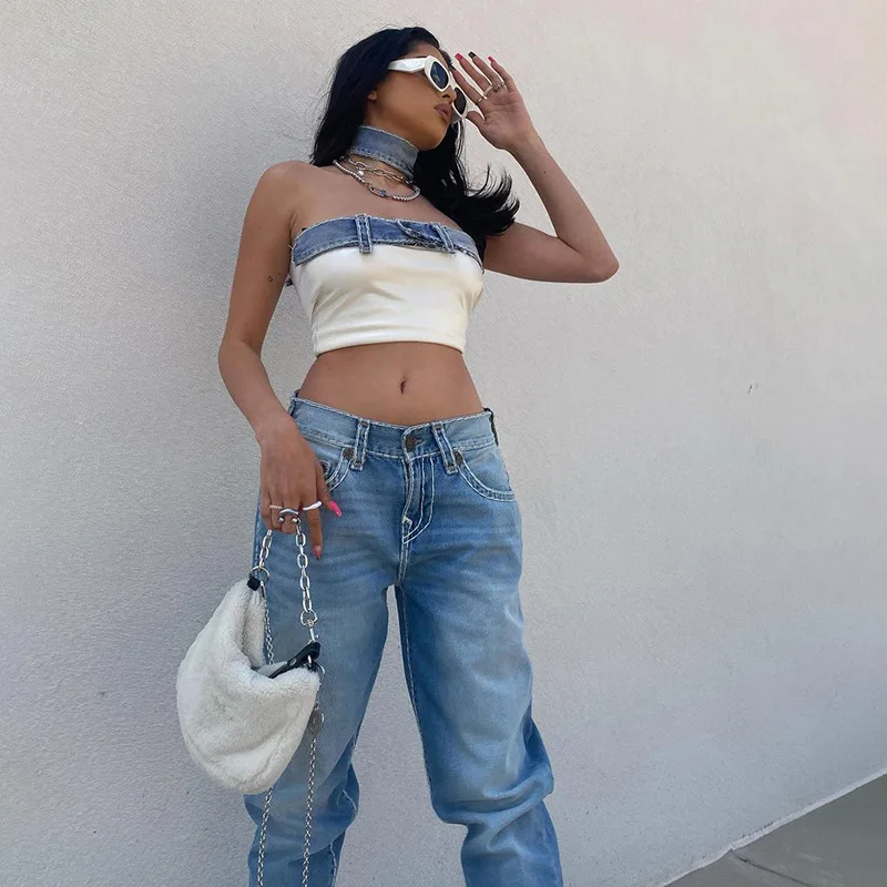 

2022 Summer New Women's Fashion Straight Neck Personality Contrast Short Open Umbilical Slim Tank Top