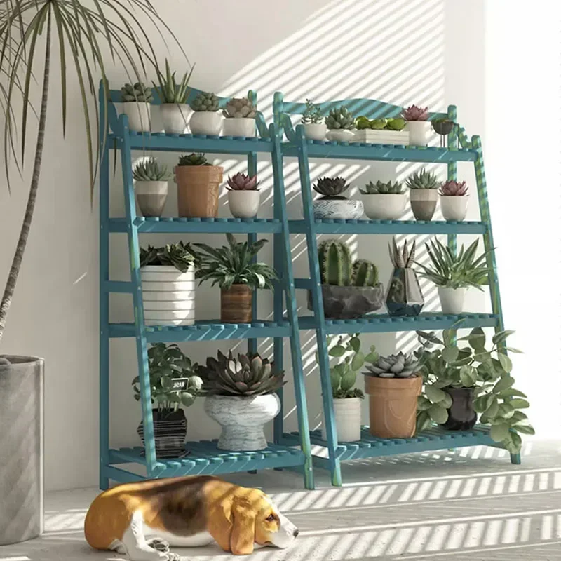 

Support Multiple Plant Shelf Stand Four Legged Folding Corner Plant Shelf Indoor Blue Holder Meble Balkonowe Garden Furniture