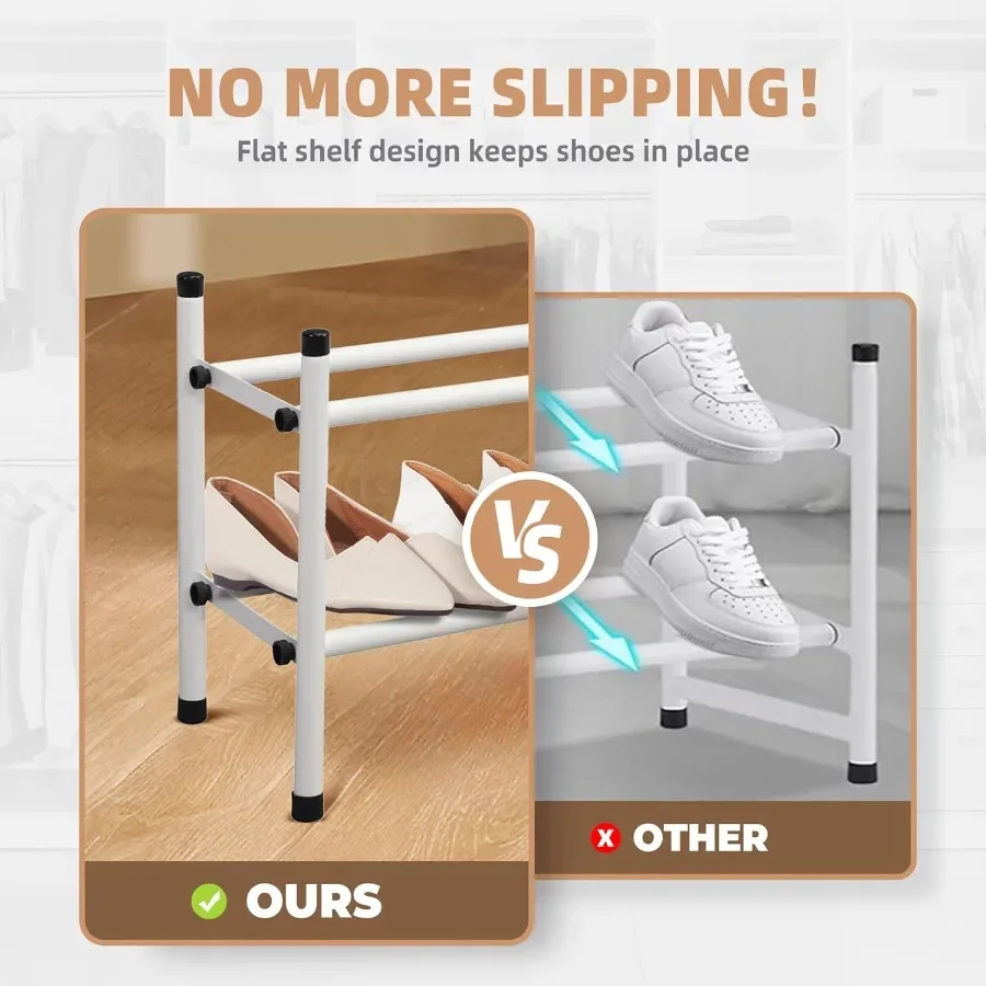 Expandable Shoe Rack 8 Pairs Stackable Small Shoe Rack Metal Adjustable Shoes Organizer for Closet Entryway Hallway Garage Fron