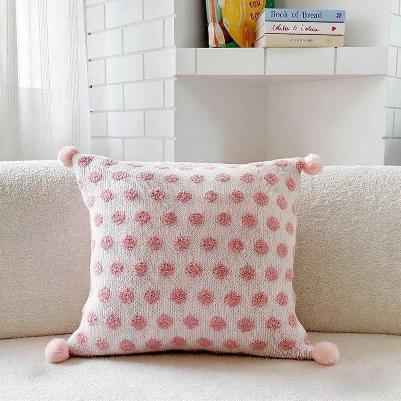 Weiche Boho-Kissenhülle aus buntem Strick mit Quasten, Baumwolle und Leinen, moderne Kissenbezüge für Sofa und Bett – Detail 13