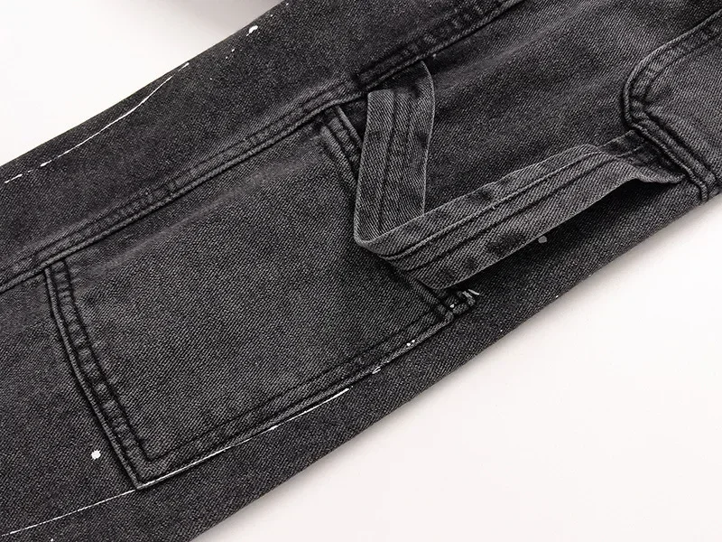 Spliced washed jeans Y2K retro men's high street spotted pants slightly tattered casual pants casual hip-hop high street 6