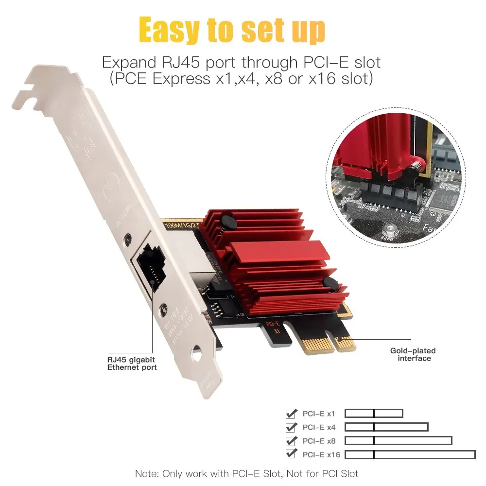 Ethernet Card FENVI 2.5G PCI-E To RJ45 Network Card RTL8125B Chip 100/1000Mbps 2.5Gbps Ethernet Wired LAN Controller Adapter For Win7/8/10/11 ethernet card