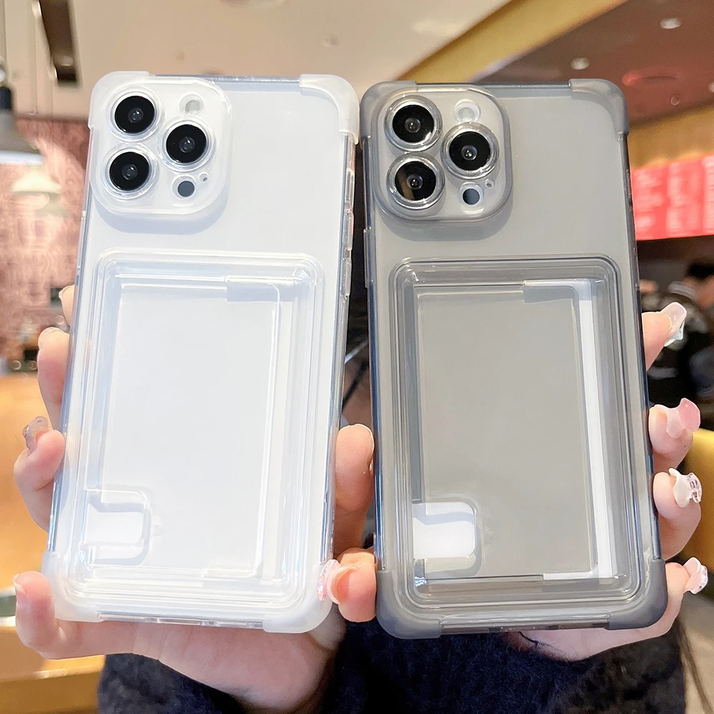 Transparent Silicone Shockproof Card Holder Phone Case