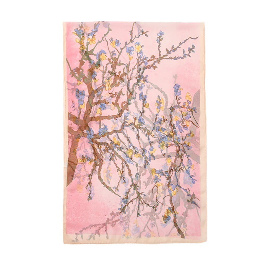Plum Blossom Pattern Simulation Silk Scarf Women's Chiffon Scarf Long Gauze Scarf Sunscreen Shoulder Bag Headscarf 5