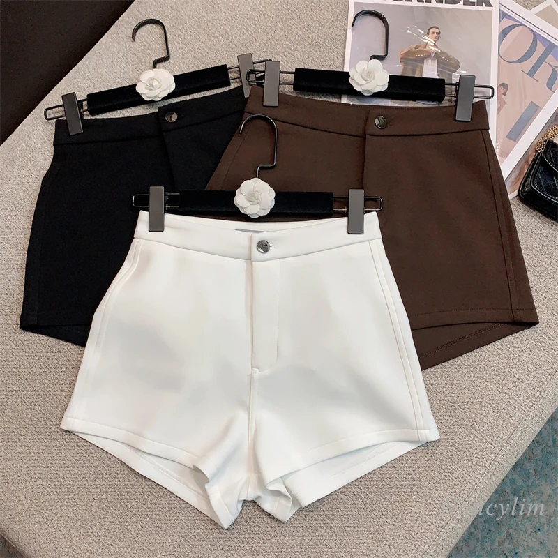 

2023 Summer New Fashion Micro Elastic All-Match High Waist Slim Slimming Shorts for Women Solid Color Simple Shorts