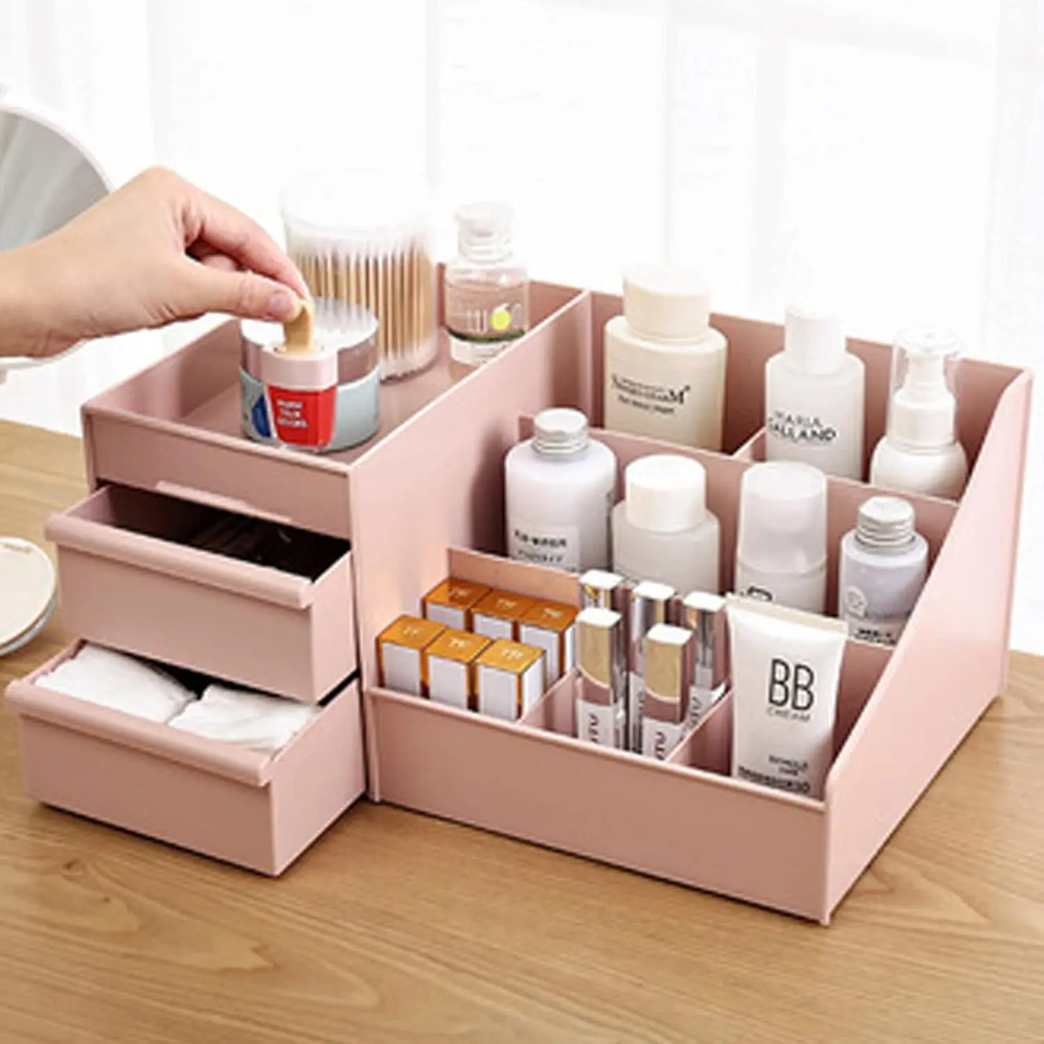 Large Makeup Desktop Storage Box Vanity Countertop Organizer with Drawers for Brushes Eyeshadow Lotions Lipstick Nail Polish 6