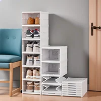 Shoes Storage Box Foldable Transparent Sneaker Shoe Organizers Cabinet Stackable Dustproof High-top Cabinet Shoe Rack Shelf 1