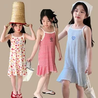 Robes d'été en coton pour filles Robes de mode pour enfants Robes fines à licou pour filles Robes à fleurs pour enfants Robes à pois Plaid D 2