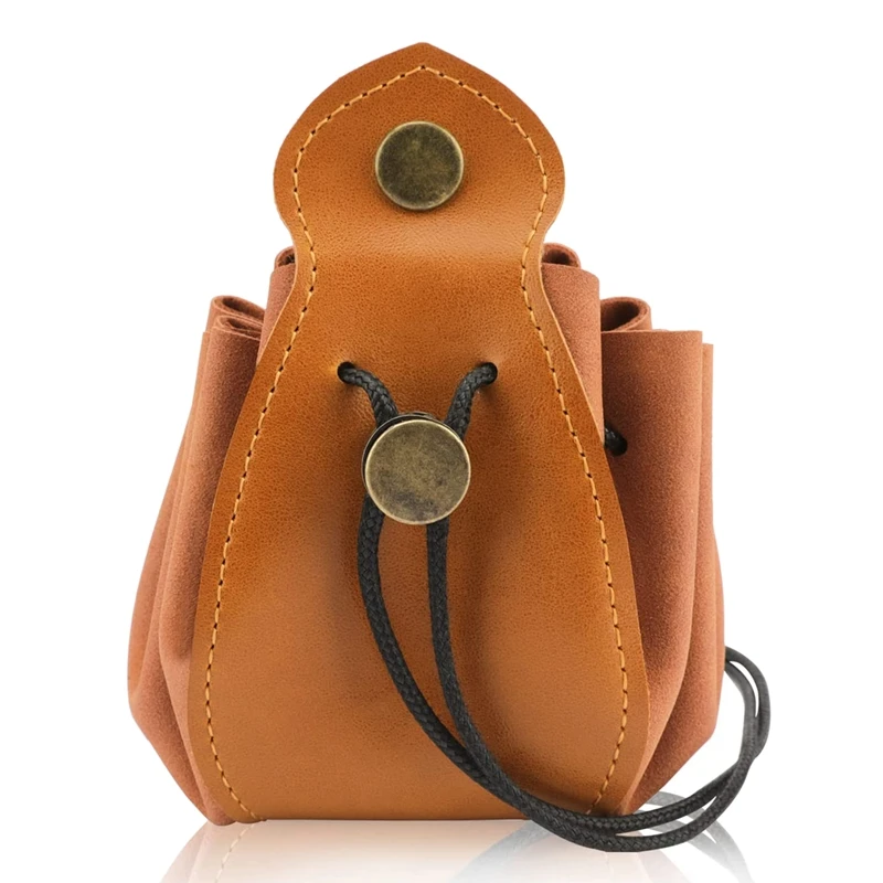 

Leather Drawstring Pouch Pouch,Mini Vintage Purse Leather Belt Pouch Portable Jewelry Storage Dice Bag Brown Coin Purse