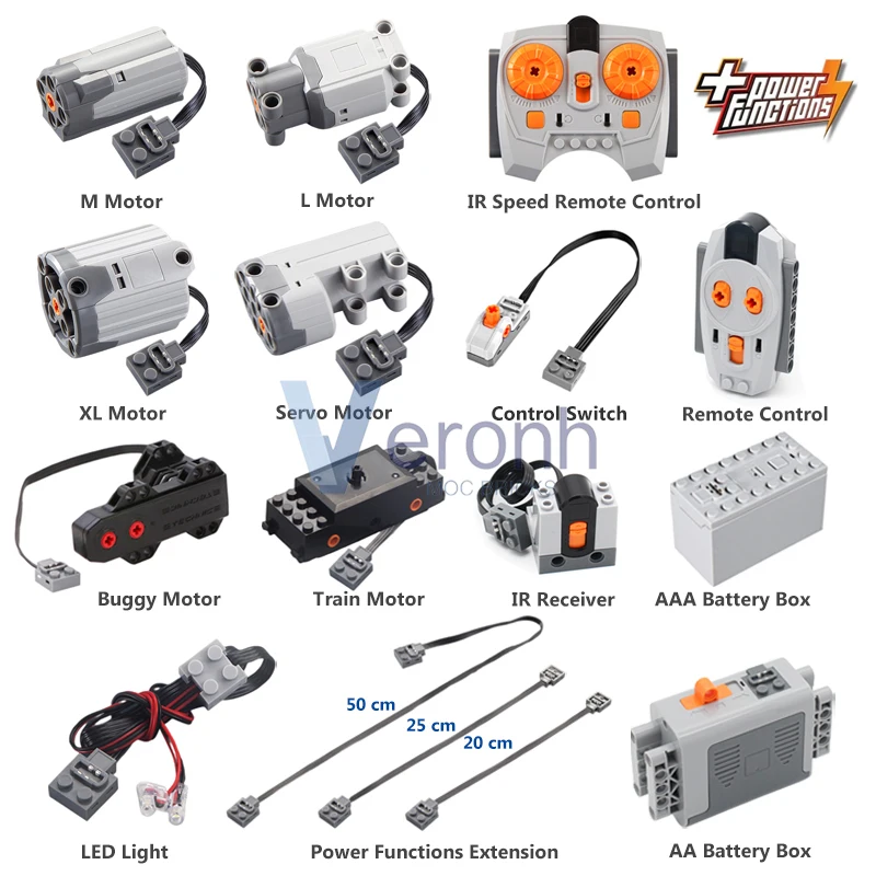 High-Tech Power Functions M L XL Servo Train Motor Battery Box IR Control Receiver Compatible All Brand MOC Building Bricks Toys 1