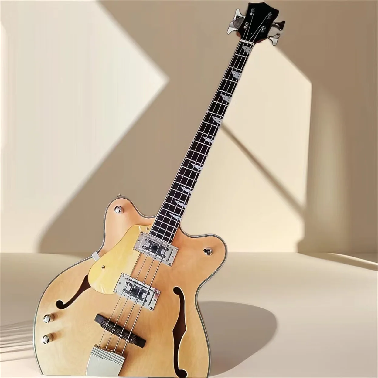 

Bass Left-Handed 4-strings Vintage clear Natural wood gloss Semi-Hollow HH Pickups Electric guitar