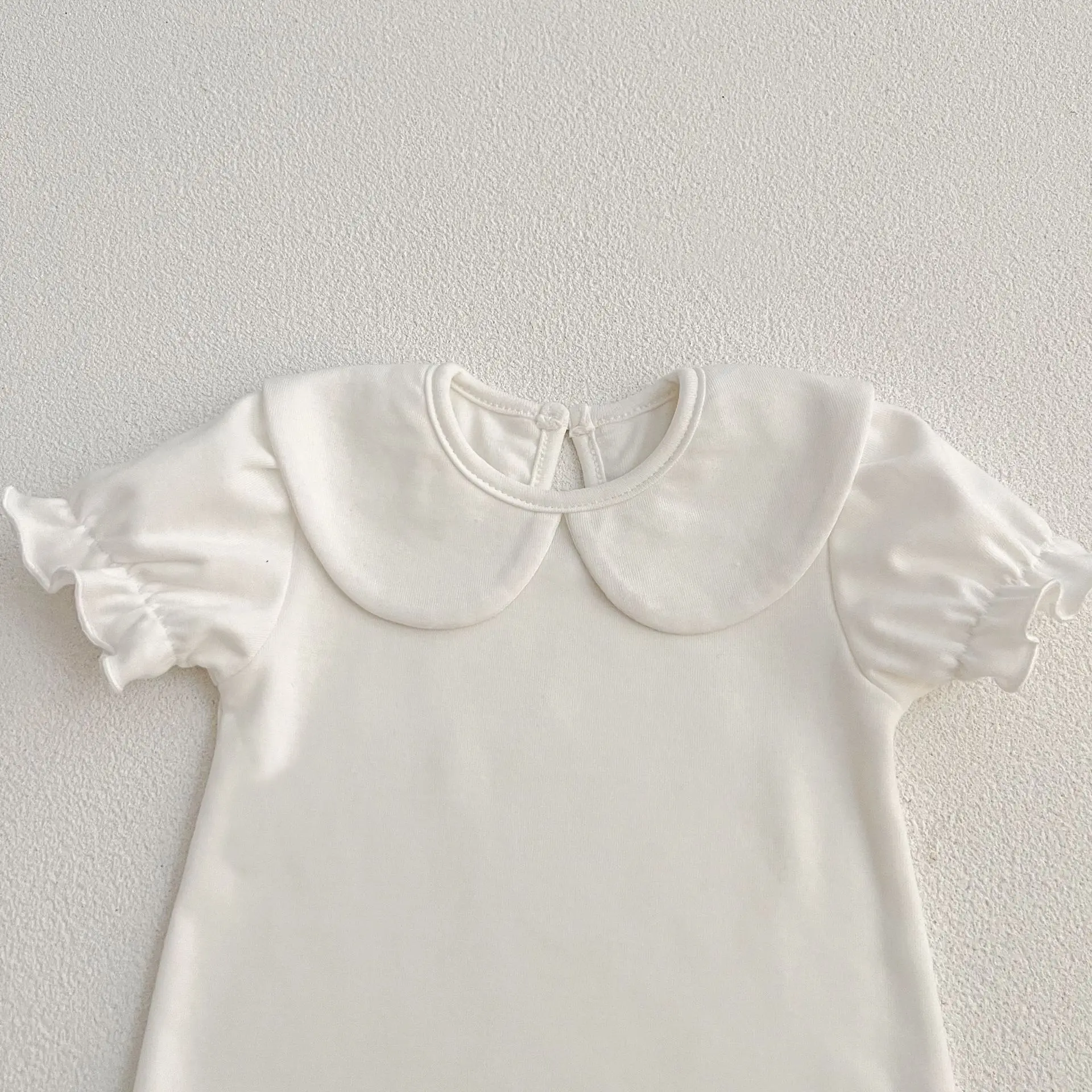Sommer Neugeborenen Kinder Baby Mädchen Puppe Kragen Einfarbig Infant Baby Mädchen Kurzarm Strampler Kleidung – Detail 6