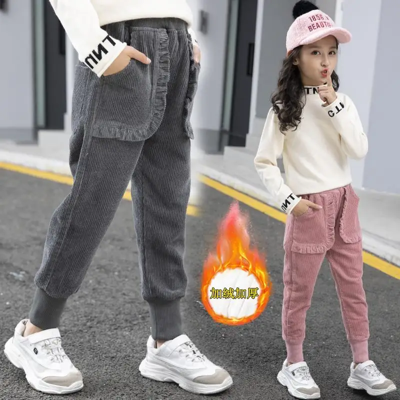 

3-10-14T Girls' plush pants, winter plush leggings, new autumn and winter clothing, baby and winter children's thickened corduro