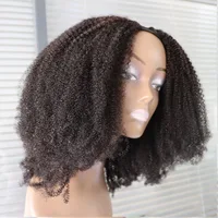 Noir naturel # 1B Jet Black # Perruque V U Part en cheveux humains 100% vierges Remy brésiliens, bouclés afro crépus 4C, pour femmes noires 5
