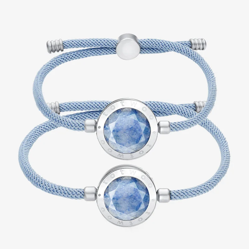 

TOTWOO Long Distance touch Light up&Vibrate Bracelets for Couples,Long Distance totwoo Bracelets with Blue rope Gift for Lover
