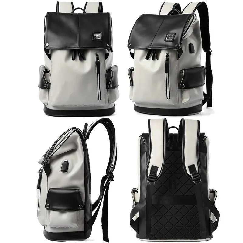High Quality Leather Backpack Men With USB Charging Casual Travel Waterproof Backpack 15.6inch Laptop Mochilas For Teenagers waterproof backpack mens backpack