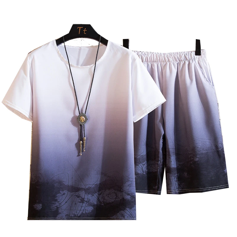 

2023 Men Sprotswear Set Summer Brand Two-piece Suit Men's Short-sleeved T-shirt + Shorts Male Casual Tracksuit Fitness Clothes