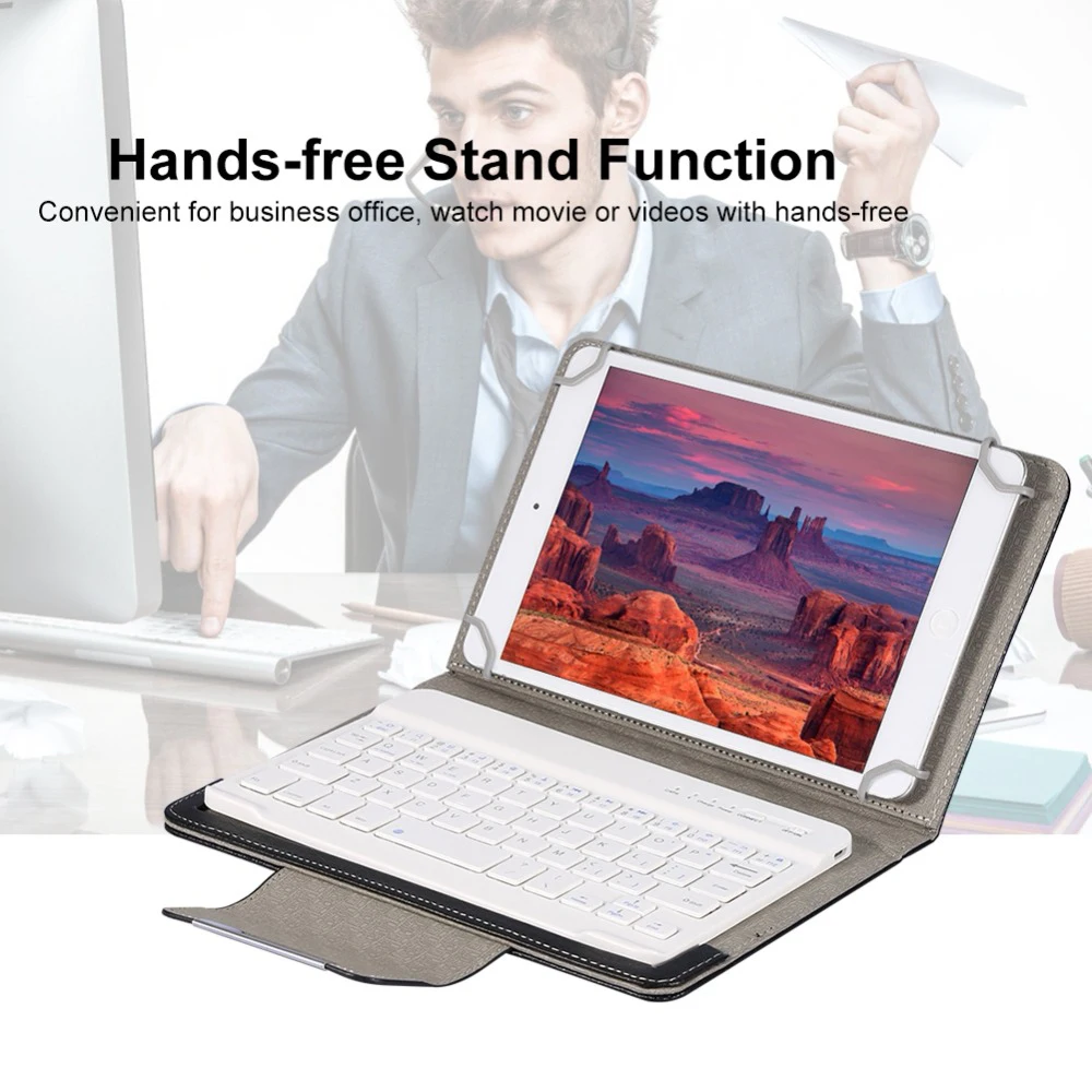 Universal Wireless Bluetooth Keyboard with Leather Case Stand Cover for iPad 7 8 Inch 9 10 Inch Tablet for iOS Android Windows