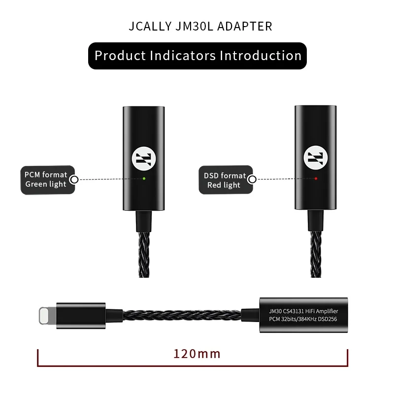 JCALLY CS43131 Digital Audio DAC Light-ning to 3.5mm DAC For iPhone IOS Type-C to 3.5mm USB DAC For Android 32bits/384kHz DSD256