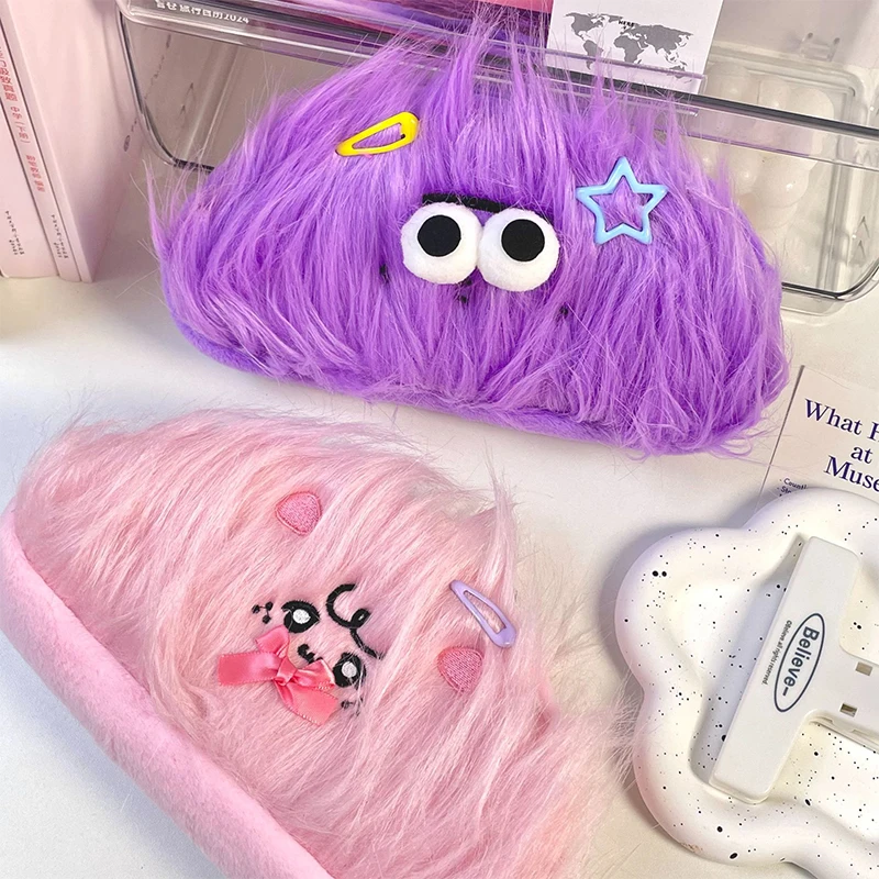 여행 귀여운 봉제 긴 머리 연필 케이스, 화장품 가방, 메이크업 가방, 문구 가방, 연필 파우치, 보관 상자, 학교 사무용품