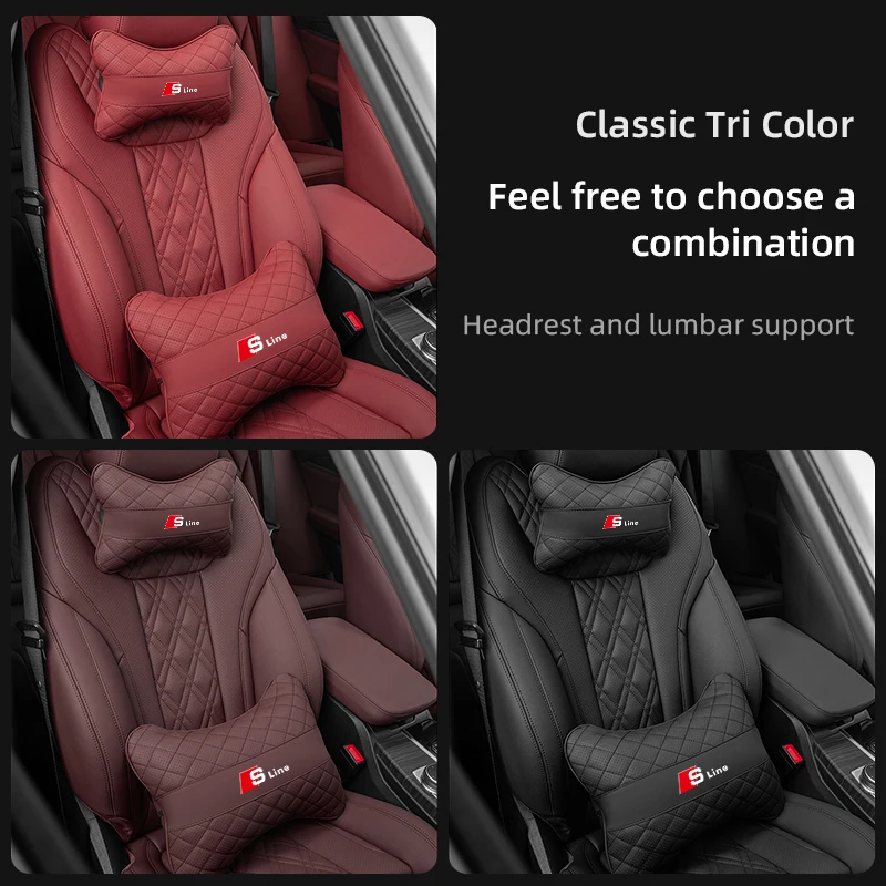 Car Seat Headrest Auto Logo Neck Pillow Lumbar Cushion For Audi Sline S7 S4 S6 SQ5 SQ7 A3 A4 A5 A6 A7 A8L Q3 Q4 Q6 Q