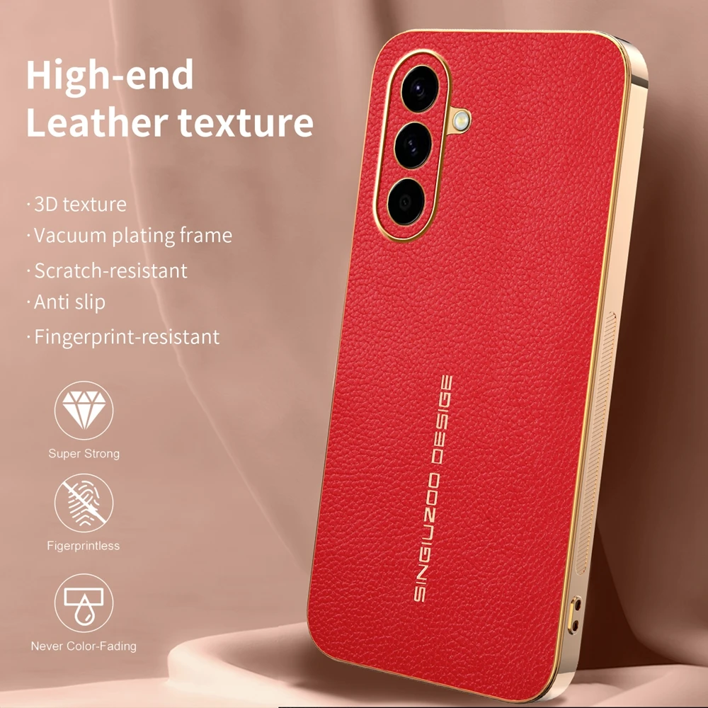 Lychee Leather Electroplated Frame Shockproof Phone Case