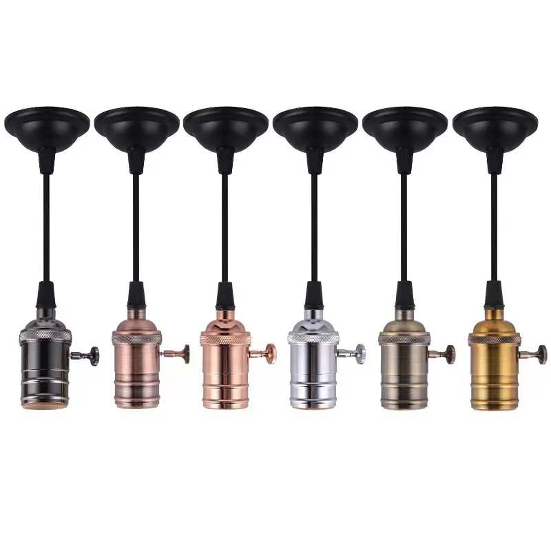 Vintage E27 Lamp Base Copper DIY Lampholder With Switch Edison Vintage Lighting Screw Socket Antique Brass Lamp Holder Fixture