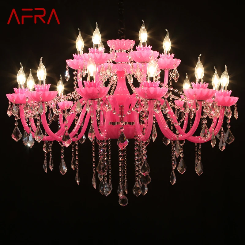 

AFRA European Style Crystal Pendent Lamp Pink Girls' Room Candle Lamp Luxurious Living Room Restaurant Bedroom Villa Chandel