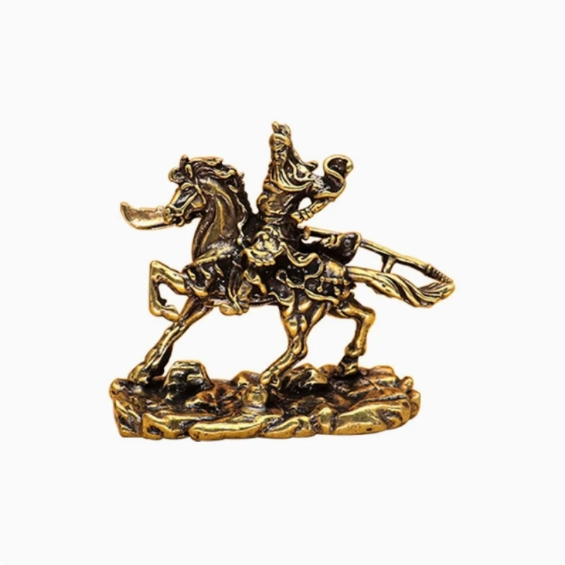 Creative Home Decor Crafts Brass Chinese God Of Wealth Riding Horse Guan Gong Statue Accessories Copper Office Desk Decorative
