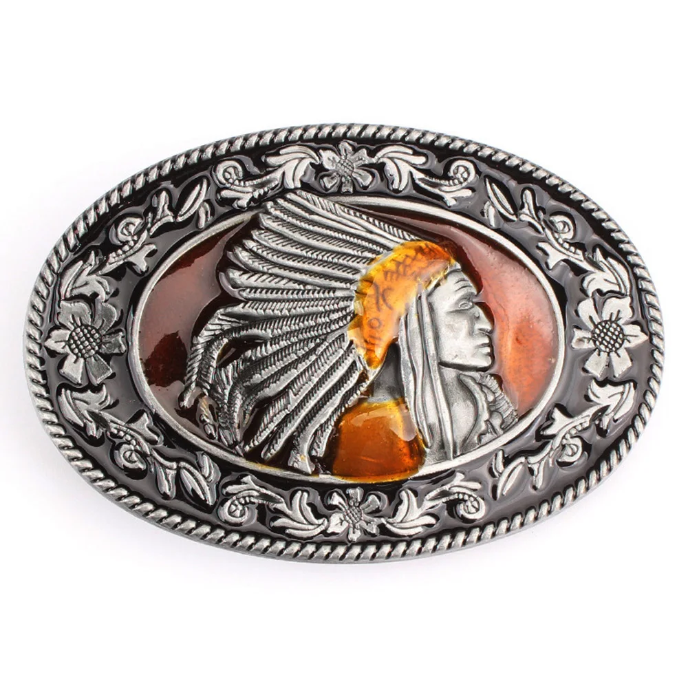 

Cheapify Dropshipping Oval Indian Chief Alloy Metal Belt Buckle For Men Fashion Floral Design Male Jeans Decoration Gifts