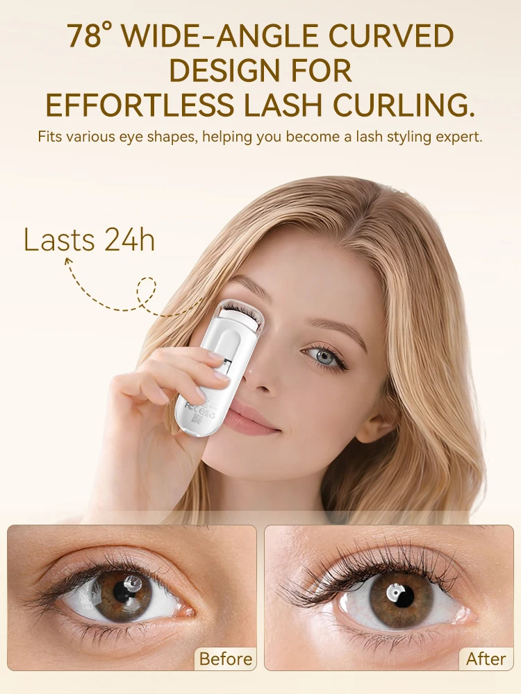Electric Eyelash Curler Wide Mouth Rechargeable Eyelash Lifting Last 24H NTC Temperature Control Clip Portable Makeup Tool 12