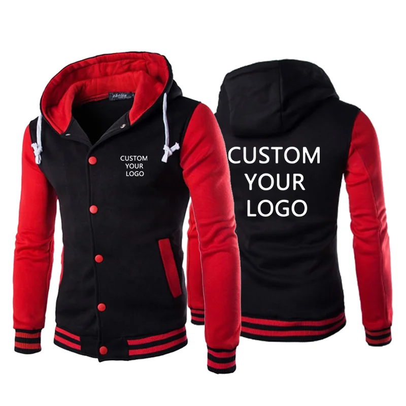 Custom Logo Men Hoodies Jacket Spring Autumn Long Sleeve Slim Fit Casual Sportwear Outdoor Tops Coat Black White Red Yellow