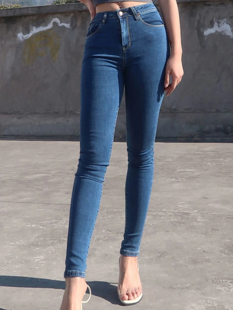 

Spring High Htrecth Basics Women Pencil Jeans Pants Summer High Waist Ankle-length Black Skinny Y2K Fashion Peach Buttock 2023