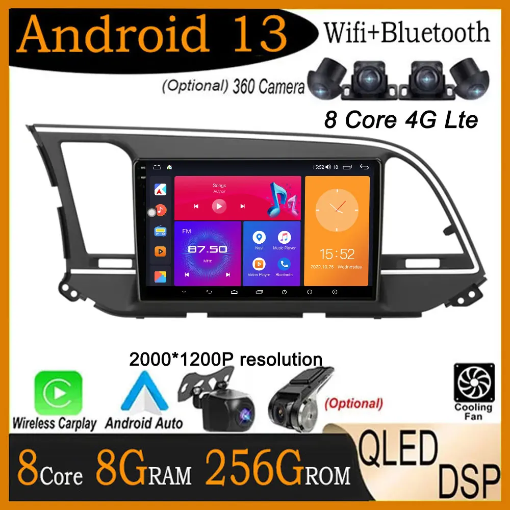 

9 Inch Android 13 Car Radio For Hyundai Elantra 6 2015 - 2018 4G LTE+wifi DSP QLED GPS Navigation Multimedia Video Playe